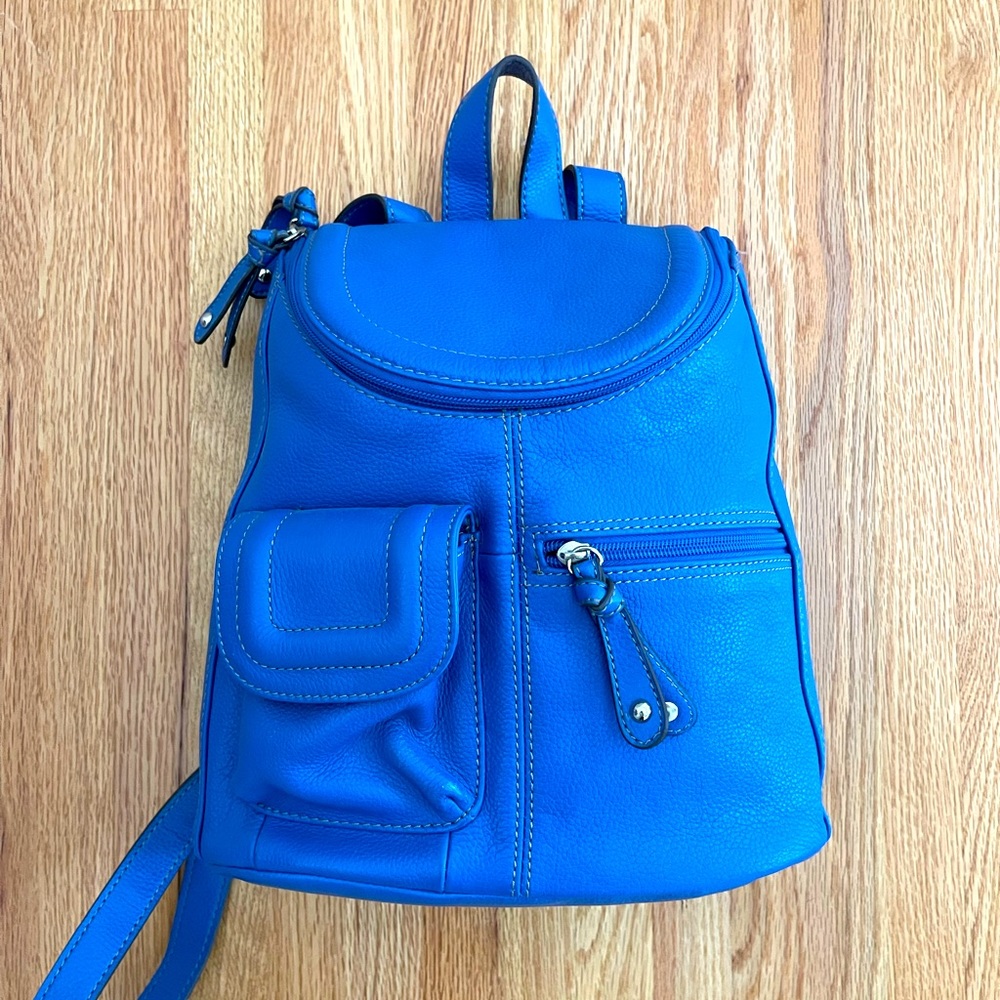 Tignanello Blue Leather Vintage Backpack/Purse Made in Italy